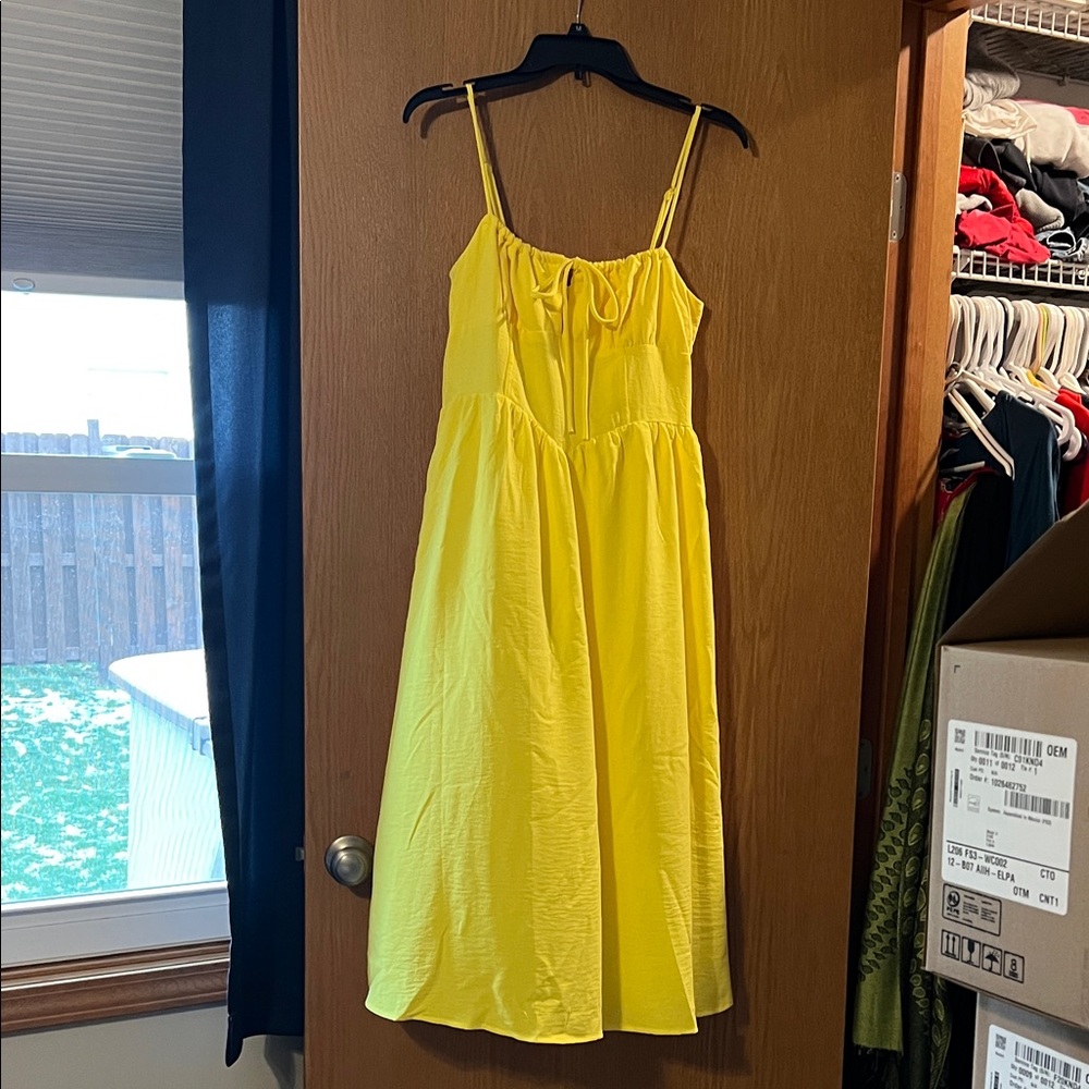 Yellow Midi Dress with Corset-like Top